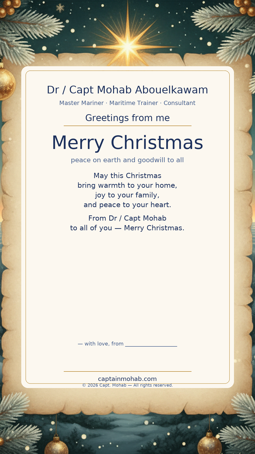 Merry Christmas · Personalize card — Share with your own family — sign it yourself